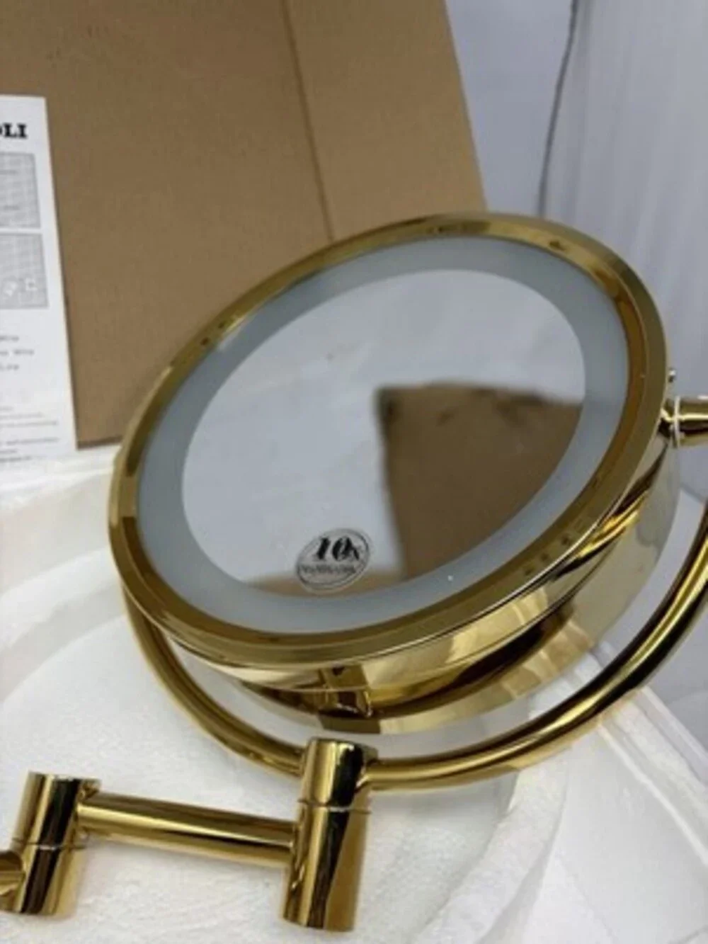 10x Magnifying Mirror with Light Wall Mounted With Polished Gold Tone Hard Wire